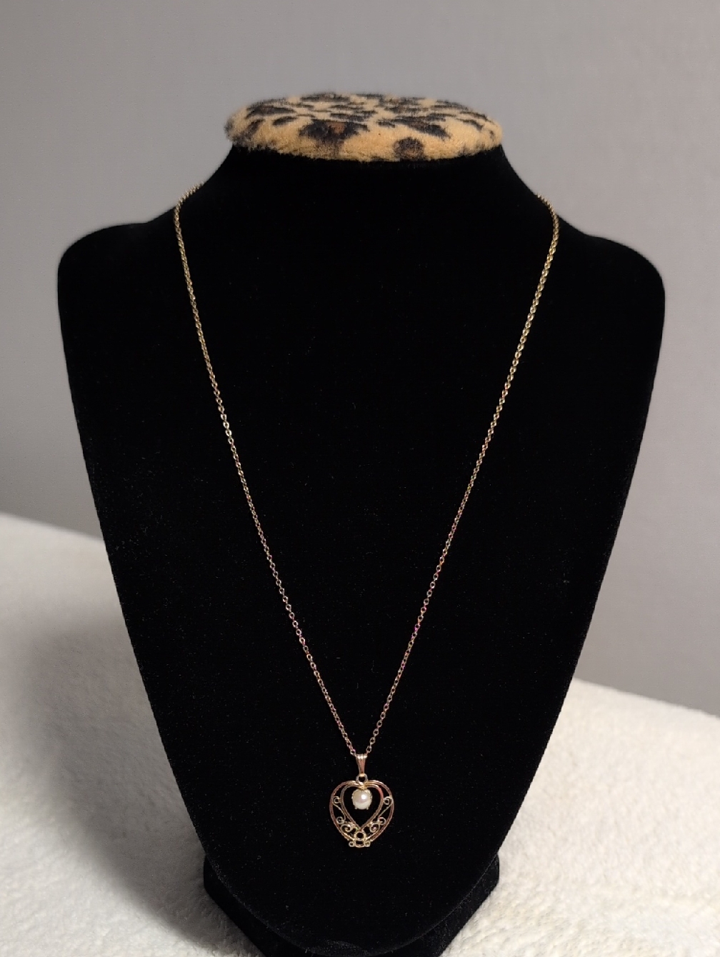 Yellow Gold Heart Pendant With Pearl 1/20 12k And Chain Necklace Cmc Gf Ecco